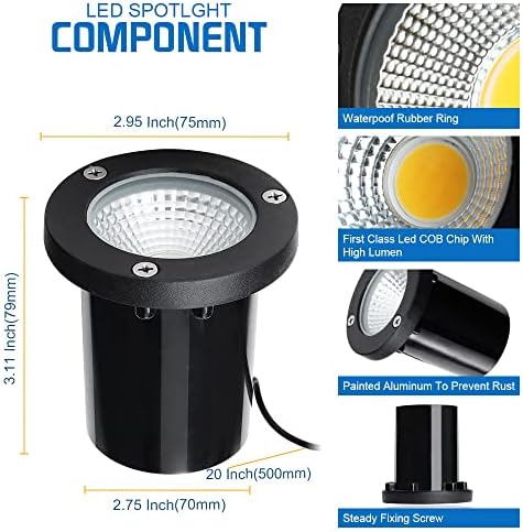 5W Well Light,12-24V LED In-Ground Low Voltage Landscape Light with Connectors, IP67 Waterproof Landscape Lighting,3000K Paver Lights Warm White for Yard, Garden, Patio (12 Pack) - Image 5