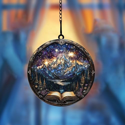 Fantasy Book Acrylic Suncatcher Size 12 inches, Bookish Stained Glass Effect Window Hanging Ornament, Garden Decor, Gift for Book Lover Reader Bookworm by XISZYS
