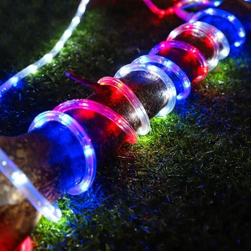 DINGFU 50ft 360 LED Rope Lights, Red White and Blue Rope Lights for Outside - Image 4