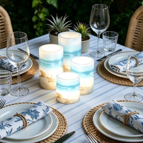 LED Flameless Candles with Remote Timer, Beach Seashell Starfish - Image 5