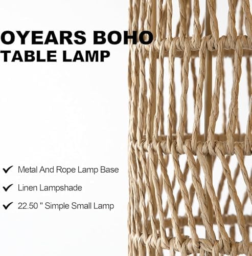 OYEARS 22.5" Boho Table Lamps Set of 2 for Living Room, Bedside Lamp for Nightstands, Rattan Lamp for Bedroom, Farmhouse Table Lamp for Room Decor, End Table, Retro, Brown（Not Include Bulbs） - Image 2