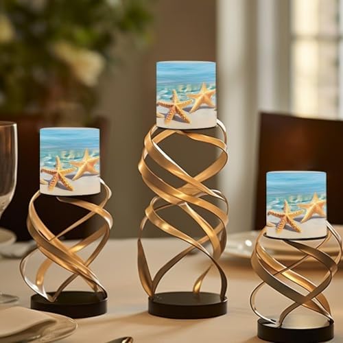 Pack of 4 Flickering Flameless Candles with Remote Outdoor Battery Operated LED Candles with Timer Elictric Pillar Lights for Beach Wedding Coastal Home Decoration, Beach Starfishes - Image 4