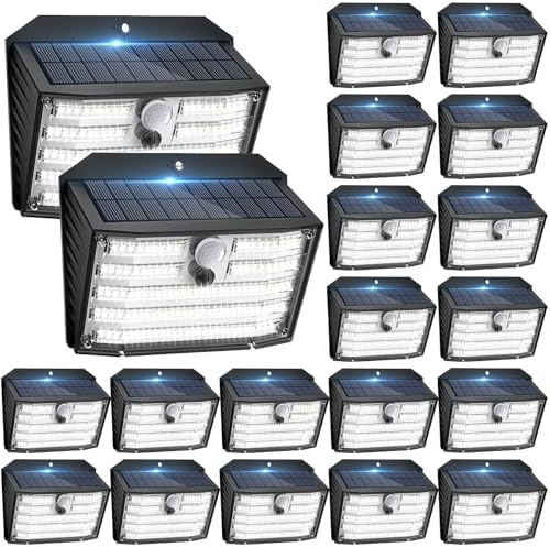 [20 Packs] Solar Motion Lights Outdoor, Ultra Bright Solar Fence Lights with Motion Sensor, IP65 Waterproof Security Light 3 Modes, 270° Lighting Angle, Wall Lights for Deck Patio Fence Garage Door by Claoner