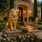 24" Gold Lion Statue Outdoor Decor, Resin Sitting Lion Sculpture, Majestic Guardian Animal Figurine for Garden, Patio, Porch, Entryway, Courtyard, Lawn & Indoor Home Decoration - Image 2