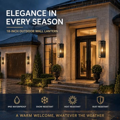 18 Inch 2 Pack Outdoor Wall Lantern Light Fixture，Large Black Exterior Wall Sconce with Clear Glass | Waterproof Anti-Rust Porch Light with E26 Socket for Entryway, Patio, Garage - Image 2