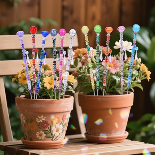 AIPRIDY DIY Crystal Beaded Fairy Wand Garden Stakes Kit, Colorful Decorative Wands with Assembly Guide, 12 or 10 Inch Threaded Rods,Outdoor Garden Decoration Set (390, Rainbow+Mixed Top) - Image 4