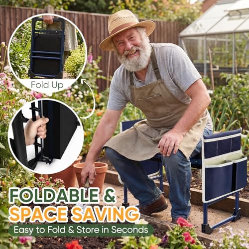 Garden Kneeler and Seat, Foldable Heavy Duty w/Soft Kneeling Pad - Image 6