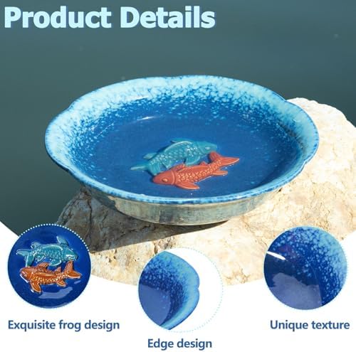 10" W Ceramic Bird Bath Bowl,Bird Bath for Outside with 2 Koi Fish Decor. - Image 4