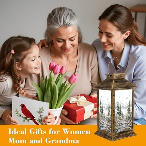 Solar Lantern Outdoor Waterproof Green Forest Woodland Nursery Room Pine Trees Mountains Fog Birds Garden Decor LED Solar Lights Hanging/Tabletop Lamp Gifts for Women Mom for Outside Yard Patio - Image 4