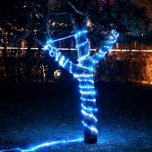 DINGFU 50ft 360 LED Waterproof Rope Lights, 110V Connectable Indoor Outdoor Blue Rope Lights for Outside, Deck, Patio, Pool, Camping, Bedroom Decor, Landscape Lighting and More (Blue) - Image 3