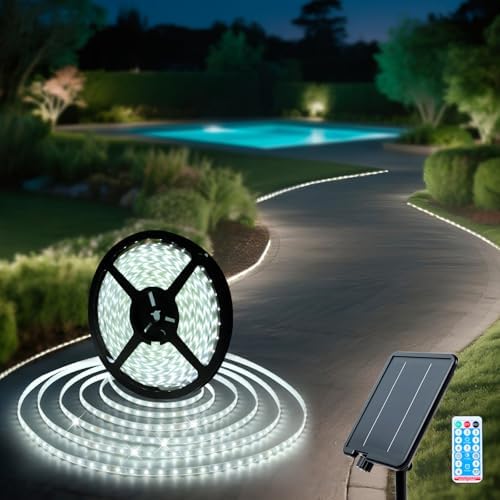 Solar LED Strip Lights Outdoor 6000K White 32.8 FT for Step, Pool, Deck by OusamLED