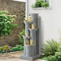 24" H Water Fountain Outdoor, 5-Tiers Cascading Resin Garden Fountains, Indoor Waterfalls Fountain with LED Lights, Bamboo-Shaped Bird Bath Fountains for Patio, Balcony, Yard (Light Gray) by GIODIR