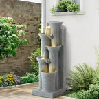 24" H Water Fountain Outdoor, 5-Tiers Cascading Resin Garden Fountains, Indoor Waterfalls Fountain with LED Lights, Bamboo-Shaped Bird Bath Fountains for Patio, Balcony, Yard (Light Gray) by GIODIR
