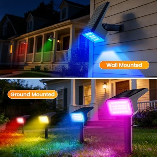 Fabrito Color Changing Solar Spot Lights Outdoor 8 Pack, [6+1 Lighting Modes] Auto On/Off RGB Spotlights, Waterproof Multicolor Landscape Lights for Garden, Tree, Halloween, Christmas - Image 5