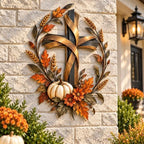 Autumn Cross Pumpkin Metal Wall Decor, Rustic Fall Harvest Sign, 12in-30cm by Unknown