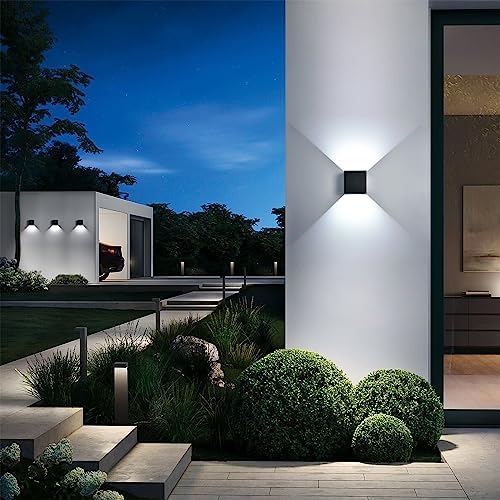 Mille Lucciole 4 Pack Outdoor Wall Lights Exterior/Interior LED Wall Sconces IP65 Waterproof Square Aluminum Wall Lamps Outdoor Lighting Fixture Up and Down Lights Modern Black 12W 6500K Cold Lights - Image 7