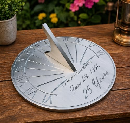 Personalized Garden Sundial, Steel & Aluminum Outdoor Sundial with Engraving, Roman Numeral Garden Decor, Memorial Gift, (8 Inch) by Unknown