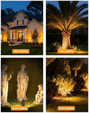 PARTPHONER Solid Brass Low Voltage Landscape Lighting, Wired 12V LED Landscape Spotlights with Aluminum Housing MR16 Bulb, Heavy Duty Outdoor Waterproof Up Lights for Garden, Yard, Trees, 4Pack - Image 6