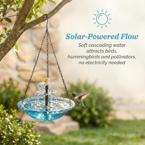Solar Cascade Hanging Bird Bath Fountain - Solar Powered Birdbath Water Fountain Pumps Dispenser Outdoors Decor, Hanging Hummingbird Bird Shower Bath Kit with Flowing Water (Single - Black) - Image 6
