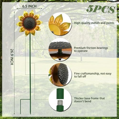 Sunflowers Metal Yard Art Wind Spinners Outdoor Decoration Stakes - Image 3