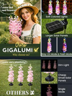 GIGALUMI 3 Pack Solar Delphinium Flowers Outdoor, 2 Modes, Pink - Image 2