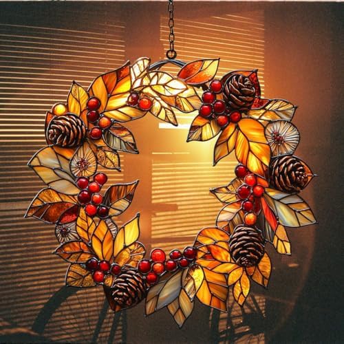 Autumn Floral Wreath Acrylic Suncatcher - Image 7
