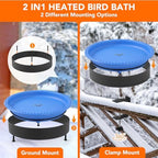 Yiabivo 2 in 1 Heated Bird Bath for Outdoors for Winter,75W Bird Bath Heater with Thermostatically Controlled，Heated Bird Bath for Deck Railing for All Seasons Outdoor Garden Yard Patio Lawn(Blue) - Image 5