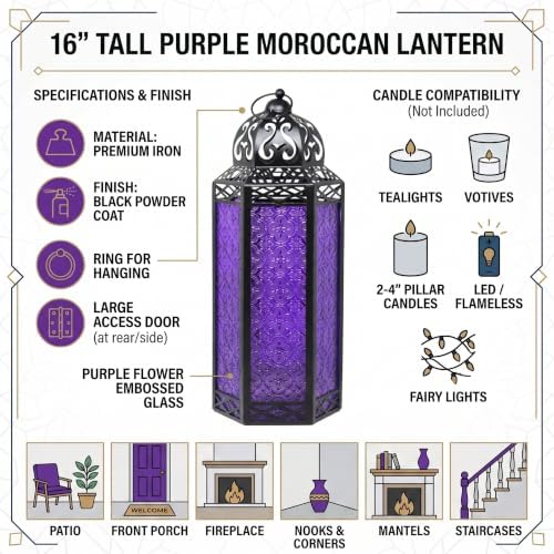Vela Lanterns Decorative Indoor Tall Floor Candle Holder, Purple, XL - Image 4