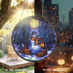 Stained Glass Window Hanging Snowman Lantern and Christmas Forest Sun Catchers Holiday Winter Scene Suncatchers for Living Room Garden Outdoor Indoor and Home Decor (9.8x9.8 in) - Image 4