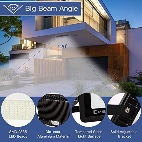 Ceena 2 Pack 60W Plug in LED Flood Light Outdoor, 6000lm Super Bright Floodlight with 5.9FT Wire, IP66 Waterproof 6000K LED Work Light for Garage, Yard, Patio, Front Door - Image 4