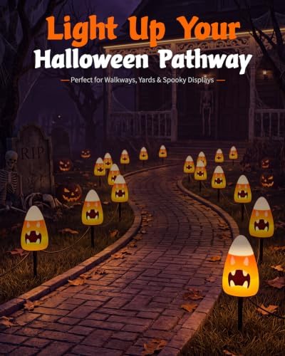 Halloween Candy Corn Pathway Lights with Spooky Faces,4-Light - Image 5