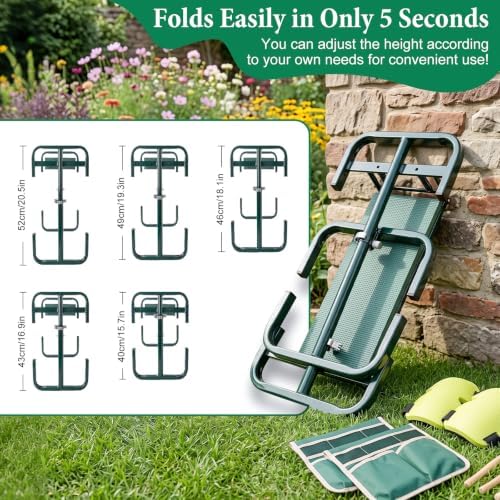 Adjustable Garden Kneeler and Seat with 5-Level Height, 660LBS Heavy Duty Folding Garden Bench Kneeler with Soft EVA Kneeling Pad & 2 Large Tool Pouches, Gardening Gifts for Seniors, Women, Elderly - Image 7