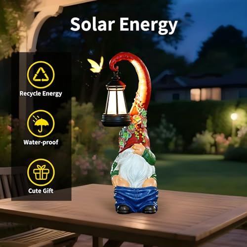 Funny Solar Garden Gnome Statue, 13in Waterproof Resin Decor - Image 6