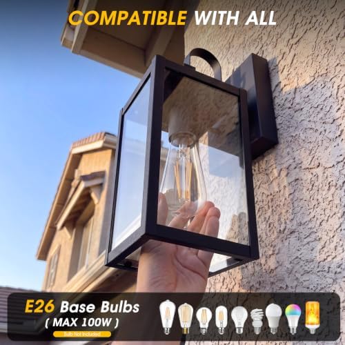 2 Pack 13" Dusk to Dawn Porch Light, Outdoor Wall Light with Clear Glass - Image 5