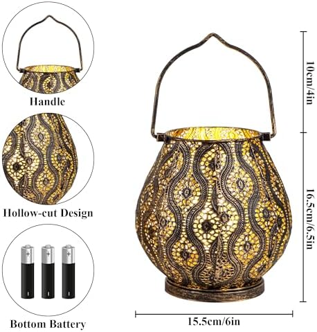 TRIROCKS Set of 2 Moroccan Decorative Lamps 8'' High Cordless Lamp Metal Table Lamps with Fairy Lights Bulb for Home Living Room Garden Yard Party Events Tabletop Indoor Outdoor(Black) - Image 3