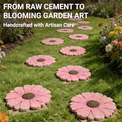 2 Pack Daisy Cement Stepping Stones 10 Inch, Heavy Duty Garden Pathway Stones, Non Slip Outdoor Walkway Decor for Yard Patio Lawn, Weather Resistant Fall Garden(Pink) - Image 3