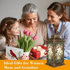 Solar Lantern Outdoor Waterproof Art Nouveau Stained Glass Panel Roses Garden Decor LED Solar Lights Hanging/Tabletop Lamp Gifts for Women Mom for Outside Yard Patio - Image 4