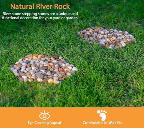 Stepping Stones Outdoor, Natural River Rock Garden Pavers, Set of 6 Round Pebble Stones for Walkway, Yard, Lawn, Patio, Pathway & Landscaping Decor (Hexagon) - Image 2