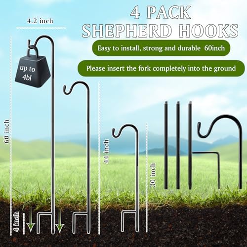 4 Pcs 60 Inch Shepherds Hook for Outdoor Adjustable Bird Feeder Pole - Image 2