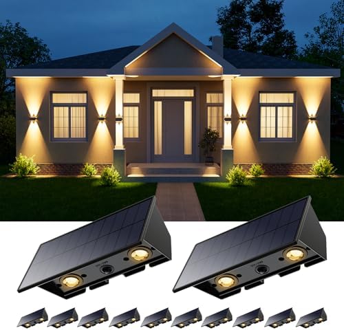 12 Pack Warm White Solar Power Fence Wall Light Outside Up and Down by Roopure