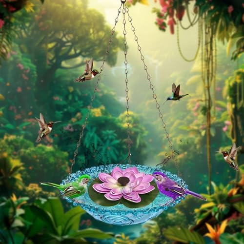 Hanging Solar Bird Bath Fountain, Hanging Bird Bath with Solar Fountain Pump, Bird Bath Fountain, Solar Powered Metal Bird Bath Bowl for Outdoor Garden Backyard Patio - Image 5