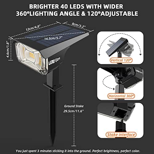 LEREKAM Solar Spot Lights Outdoor Landscape Light, 40 LEDs Solar Landscape Spotlights Outdoor Waterproof Auto On/Off Garden Lights, Outdoor Solar Lights for Yard Palm Tree Driveway Patio Pool - Image 6