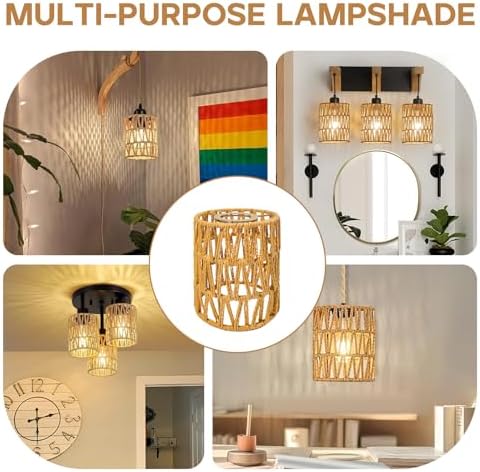 6-Pack Boho Rattan Lamp Shades - Cylinder Shade Natural Wicker Lampshades - Image 6
