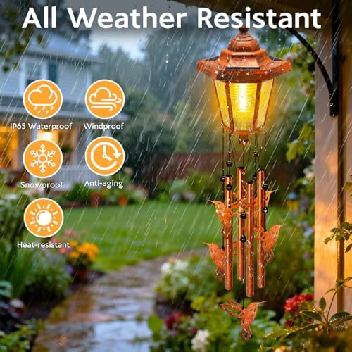 Large Solar Hummingbird Wind Chimes, Gifts for Women Mom Grandma Wife Sister Daughter Neighbor, Classic Bronze Wind Chimes with Wind Catcher, Solar Decor Lights for Outdoor Garden Patio Porch Window - Image 6