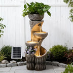 4 Tiered Solar Water Fountain Outdoor Garden Waterfall Fountains by Pivotify