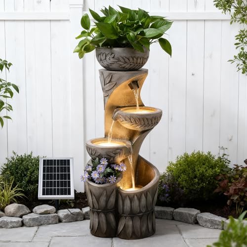 4 Tiered Solar Water Fountain Outdoor Garden Waterfall Fountains by Pivotify