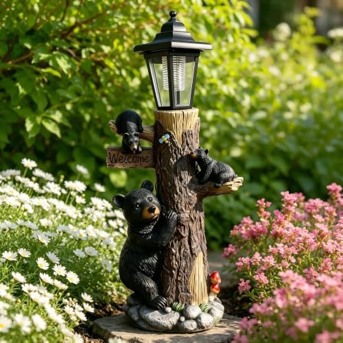 19 Inches Bear Statue Welcome Sign Garden Statue with Solar Lights - Image 5