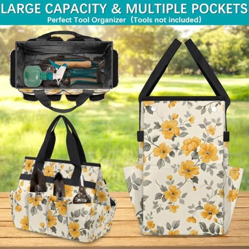 Garden Tool Bag Organizer Garden Tote Bag with Pockets Patterned Floral Print Tool Storage Organizer Gardening Tool Kit Holder 13" x 6.8" x 2.8" - Image 4