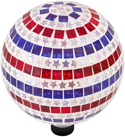 Alpine Corporation 10" Diameter Indoor/Outdoor Patriotic Glass Stars and Stripes Gazing Globe Yard Decoration, Red, White and Blue - Image 4