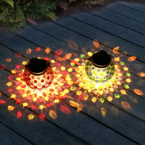 yuans Solar Table Light, Solar Mosaic Lights Color Changing Solar Glass Ball Garden Lights Waterproof Solar Night Lights Table Lamps (Red Point, 2 Pack) - Image 4